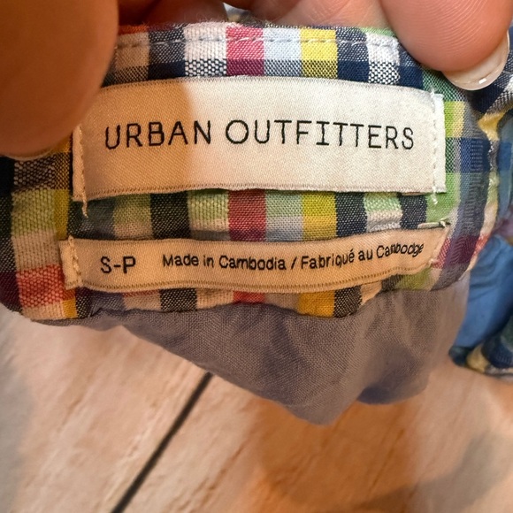 Urban Outfitters Mini Skirt Blue Plaid Size Small Seersucker  UO  Slit Preppy - Picture 5 of 7